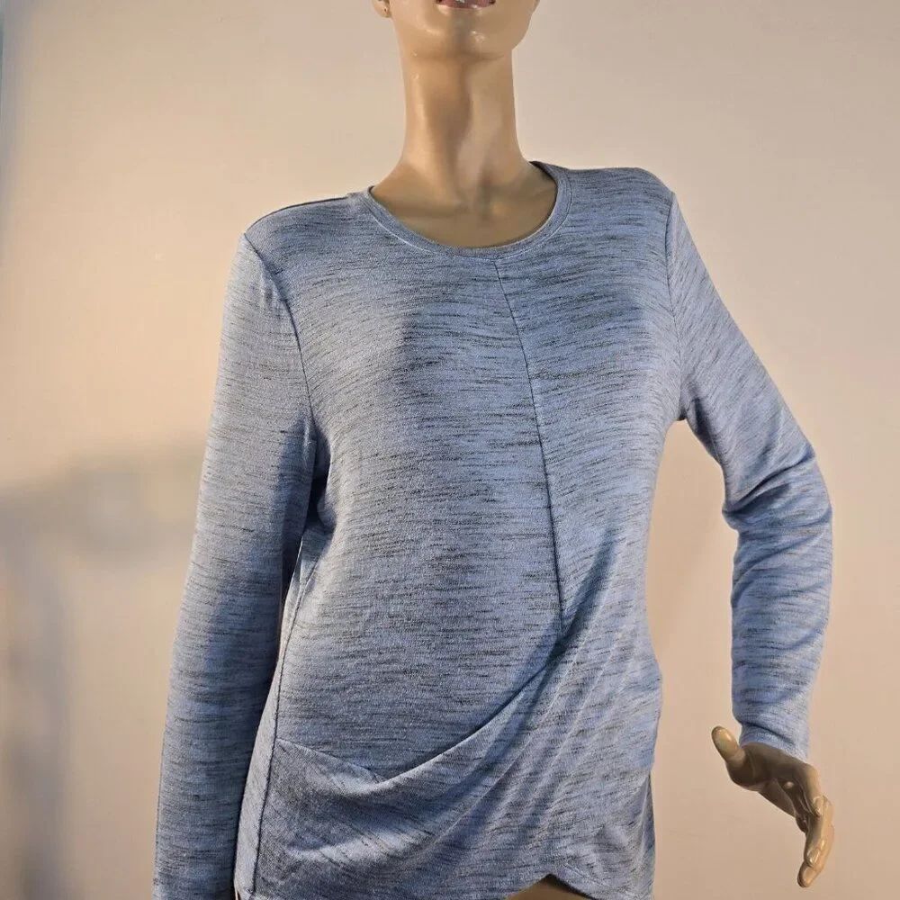 Nic + Zoe Hazed Blue Knit Shirt Women Sz L Faux Wrap Long Sleeve